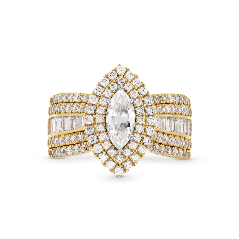 Main Image 4 of 1.69 CT. T.W. Marquise-Cut Diamond Double Frame Multi-Row Shank Engagement Ring in 14K Gold