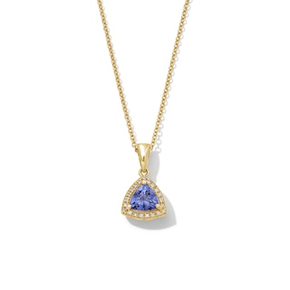 EFFY™ Collection 6.0mm Trillion-Cut Tanzanite and 0.04 CT. T.W. Diamond Frame Pendant in 14K Gold