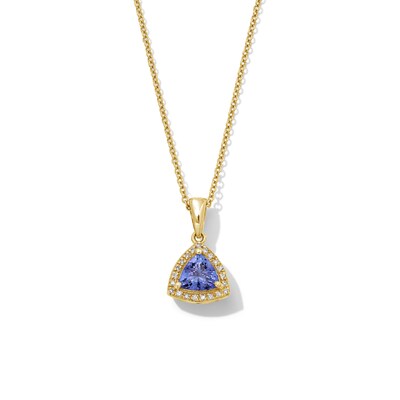 EFFY™ Collection 6.0mm Trillion-Cut Tanzanite and 0.04 CT. T.W. Diamond Frame Pendant in 14K Gold