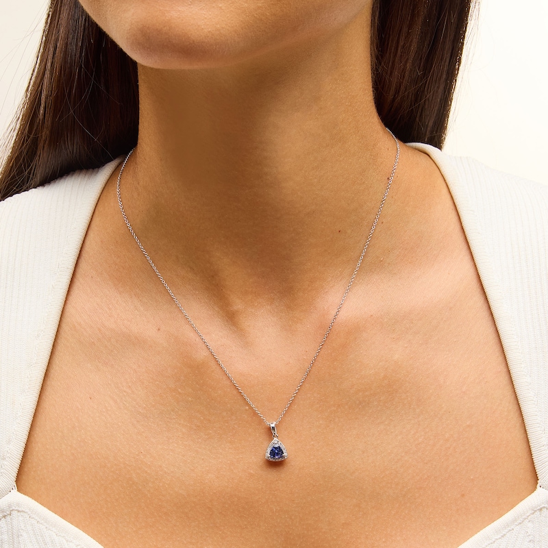 Main Image 2 of EFFY™ Collection 6.0mm Trillion-Cut Tanzanite and 0.04 CT. T.W. Diamond Frame Pendant in 14K Gold