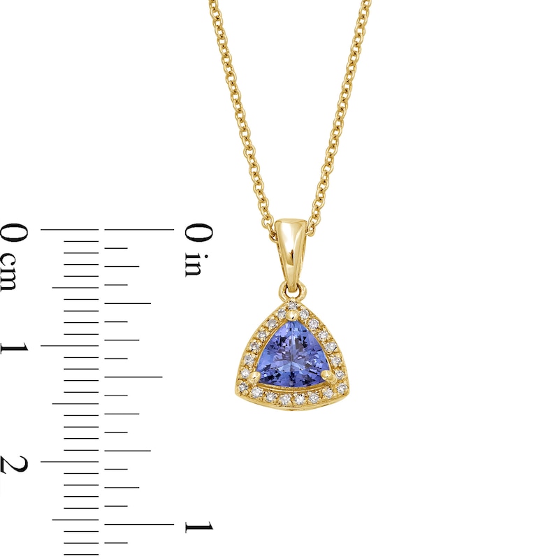 Main Image 3 of EFFY™ Collection 6.0mm Trillion-Cut Tanzanite and 0.04 CT. T.W. Diamond Frame Pendant in 14K Gold