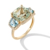 EFFY™ Collection Cushion-Cut Green Quartz, Sky Blue Topaz and 0.18 CT. T.W. Diamond Cocktail Ring in 14K Gold