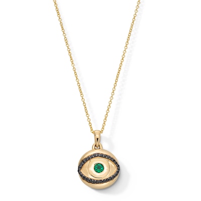 EFFY™ Collection Emerald and 0.145 CT. T.W. Black Diamond Evil Eye Pendant in 14K Gold