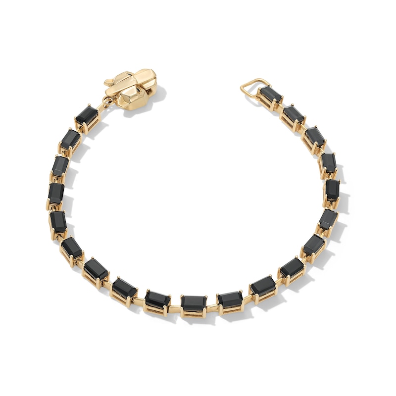 Main Image 1 of EFFY™ Collection Emerald-Cut Onyx and Black Diamond Accent Tiger Line Bracelet in 14K Gold - 7.5&quot;