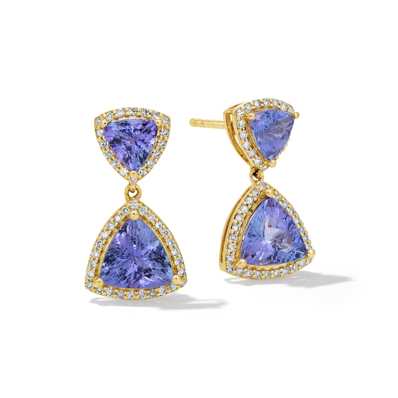 EFFY™ Collection Trillion-Cut Tanzanite and 0.23 CT. T.W. Diamond Drop Earrings in 14K Gold