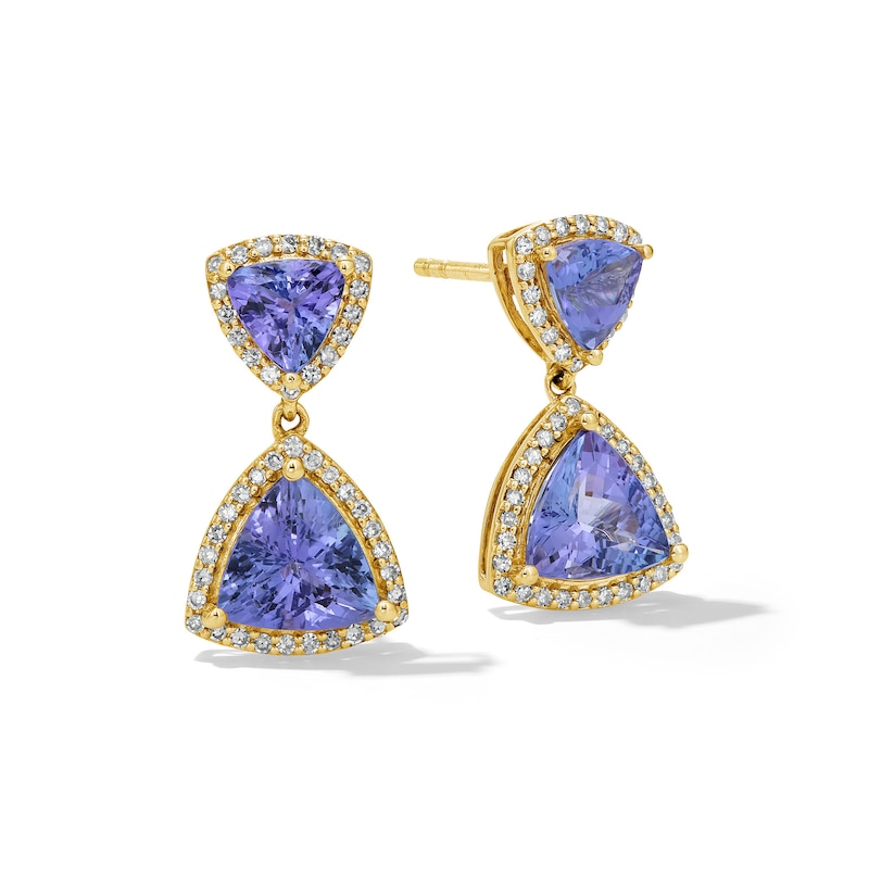 Main Image 1 of EFFY™ Collection Trillion-Cut Tanzanite and 0.23 CT. T.W. Diamond Drop Earrings in 14K Gold