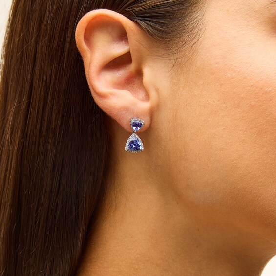 EFFY™ Collection Trillion-Cut Tanzanite and 0.23 CT. T.W. Diamond Drop Earrings in 14K Gold