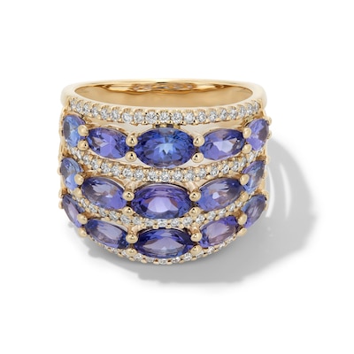 EFFY™ Collection Oval Tanzanite and 0.45 CT. T.W. Diamond Multi-Row Ring in 14K Gold