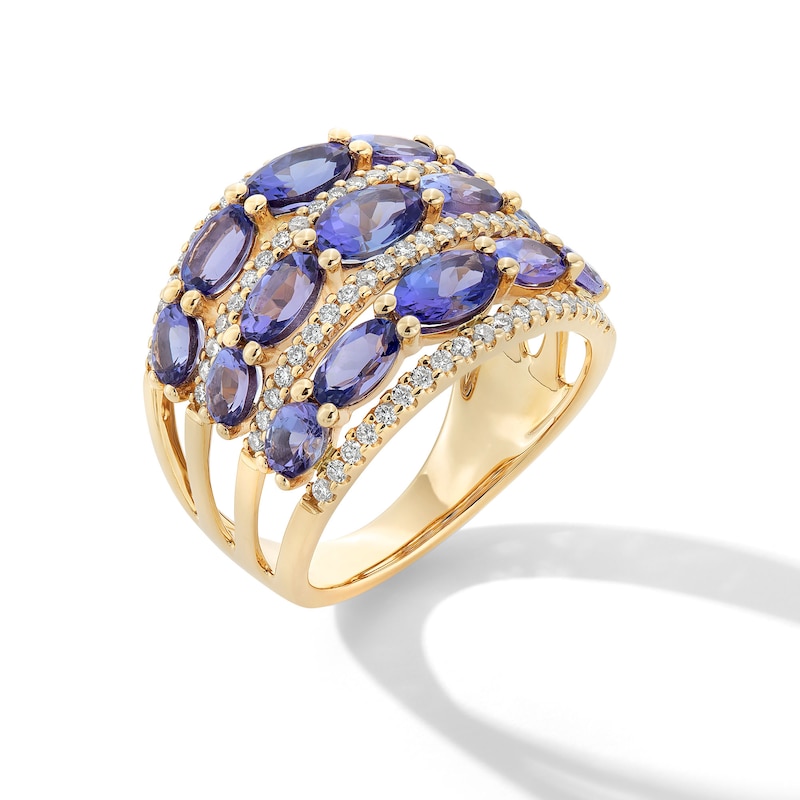 EFFY™ Collection Oval Tanzanite and 0.45 CT. T.W. Diamond Multi-Row Ring in 14K Gold