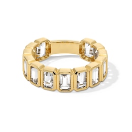 EFFY™ Collection Emerald-Cut Green Quartz Bezel-Set Band in 14K Gold - Size 7