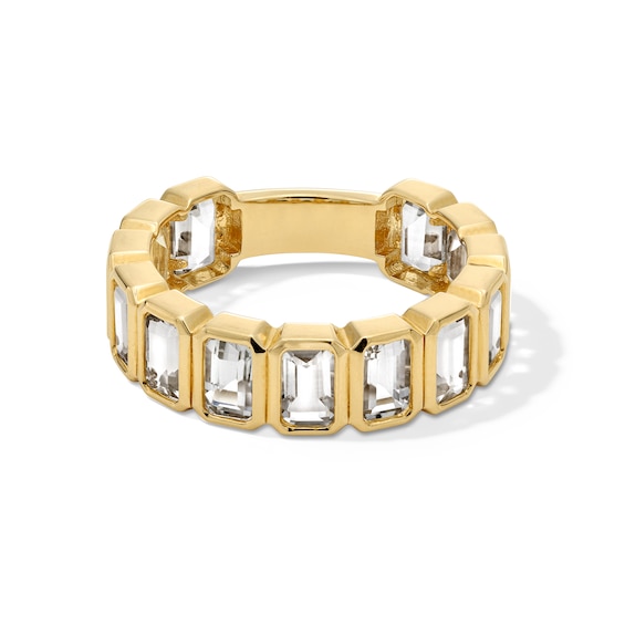 EFFY™ Collection Emerald-Cut Green Quartz Bezel-Set Band in 14K Gold - Size 7