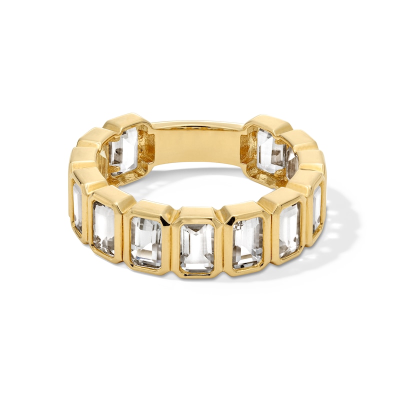 Main Image 1 of EFFY™ Collection Emerald-Cut Green Quartz Bezel-Set Band in 14K Gold - Size 7