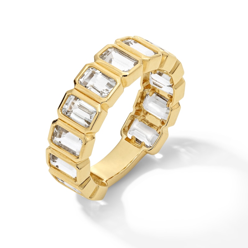 Main Image 3 of EFFY™ Collection Emerald-Cut Green Quartz Bezel-Set Band in 14K Gold - Size 7