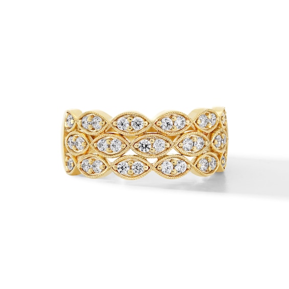 0.45 CT. T.W. Diamond Triple Row Art Deco Vintage-Style Anniversary Band in 10K Gold