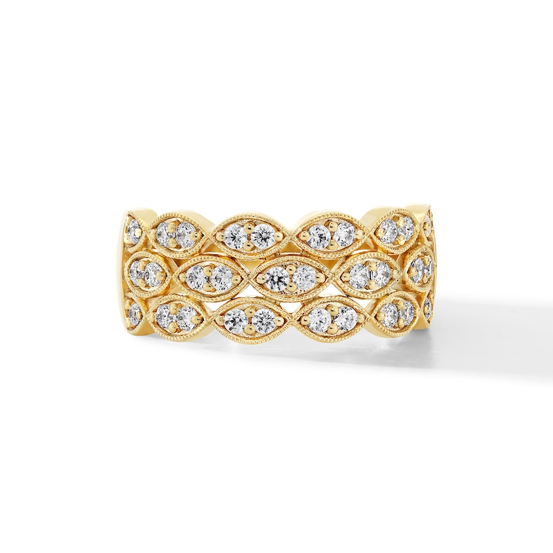 Main Image 1 of 0.45 CT. T.W. Diamond Triple Row Art Deco Vintage-Style Anniversary Band in 10K Gold