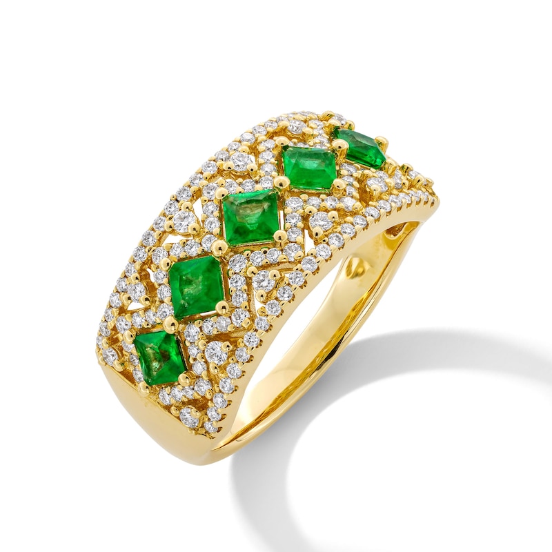 Main Image 2 of Princess-Cut Emerald and 0.45 CT. T.W. Diamond Ornate Art Deco Band in 10K Gold