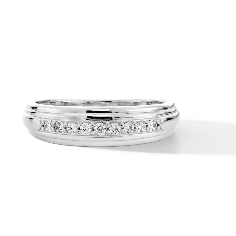 Main Image 1 of 0.20 CT. T.W. Diamond Graduated Nine Stone Stepped Edge Anniversary Band in 10K White Gold