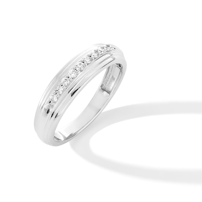 0.20 CT. T.W. Diamond Graduated Nine Stone Stepped Edge Anniversary Band in 10K White Gold