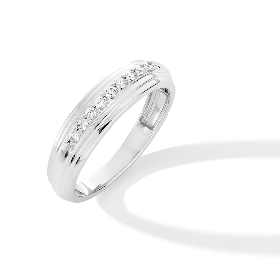 0.20 CT. T.W. Diamond Graduated Nine Stone Stepped Edge Anniversary Band in 10K White Gold