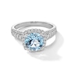 Thumbnail Image 1 of 8.0mm Aquamarine and 0.45 CT. T.W. Diamond Cushion Frame Multi-Row Ring in 10K White Gold