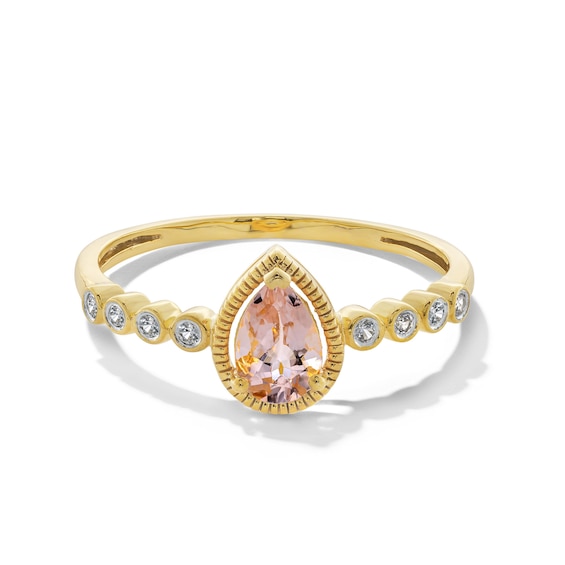 Pear-Shaped Morganite and White Lab-Created Sapphire Frame Ring in 10K Gold