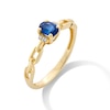 Oval Blue Sapphire and Diamond Accent Collar Link Shank Ring in 10K Gold