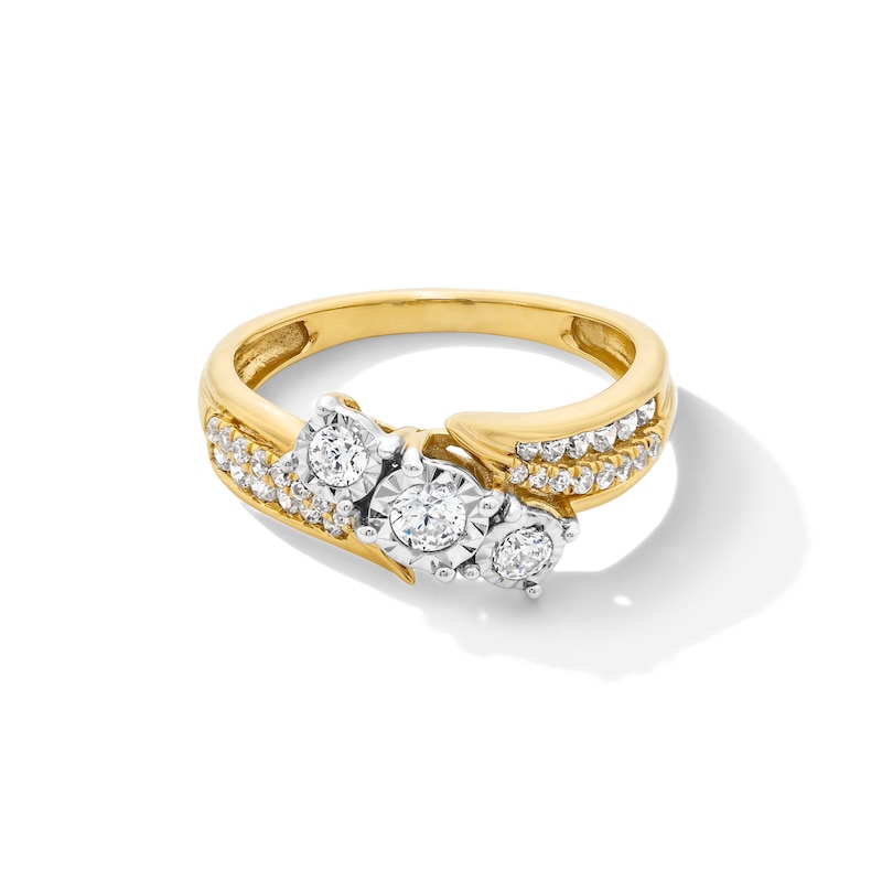 Main Image 1 of 0.50 CT. T.W. Diamond Past Present Future® Slant Bypass Shank Engagement Ring in 10K Gold