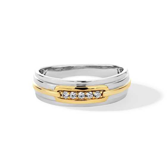 0.085 CT. T.W. Diamond Five Stone Buckle Anniversary Band in 10K Two-Tone Gold