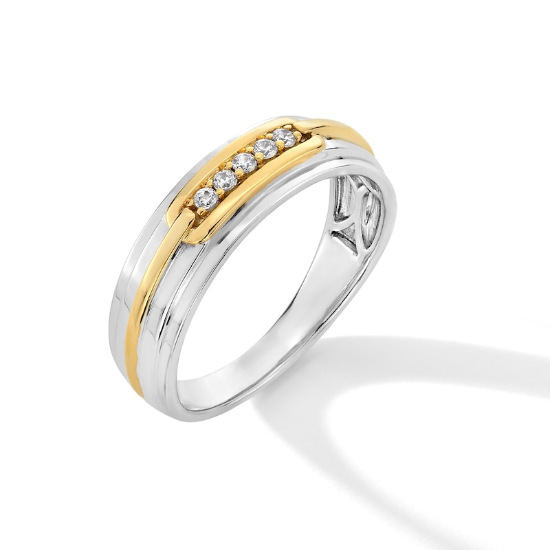 0.085 CT. T.W. Diamond Five Stone Buckle Anniversary Band in 10K Two-Tone Gold