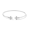 Thumbnail Image 1 of 0.20 CT. T.W. Diamond Double Cross Open Bangle in Sterling Silver - 6.5”