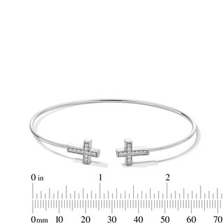 0.20 CT. T.W. Diamond Double Cross Open Bangle in Sterling Silver - 6.5”