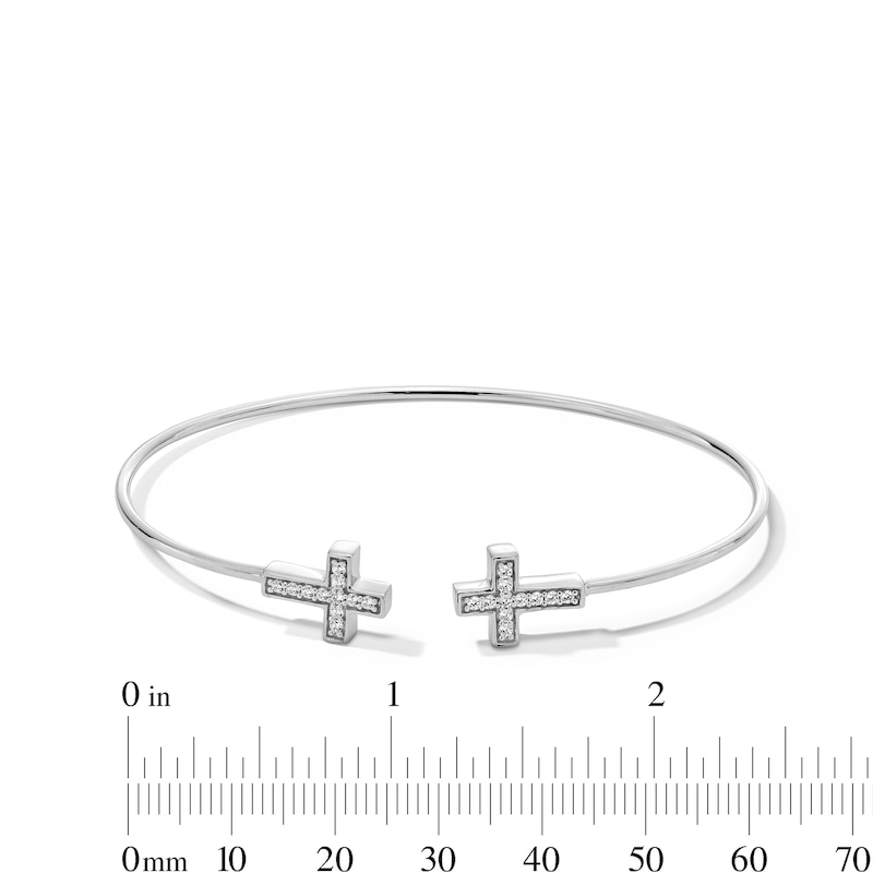 Main Image 3 of 0.20 CT. T.W. Diamond Double Cross Open Bangle in Sterling Silver - 6.5”