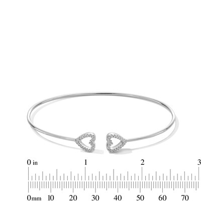 0.20 CT. T.W. Diamond Double Heart Open Bangle in Sterling Silver - 6.2"