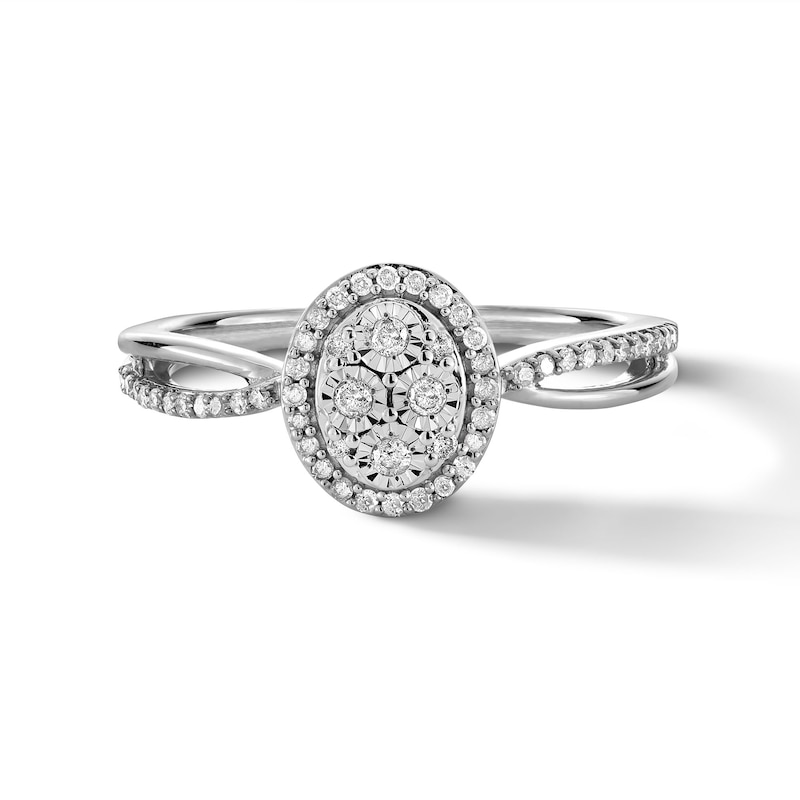 Main Image 3 of 0.20 CT. T.W. Oval Multi-Diamond Frame Split Shank Promise Ring in Sterling Silver