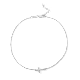 0.05 CT. T.W. Diamond Sideways Cross Anklet in Sterling Silver - 10”