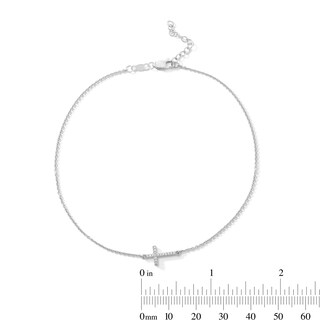 0.05 CT. T.W. Diamond Sideways Cross Anklet in Sterling Silver - 10”