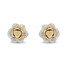 Enchanted Disney Belle Yellow Sapphire and 0.23 CT. T.W. Diamond Rose Stud Earrings in Sterling Silver and 10K Gold