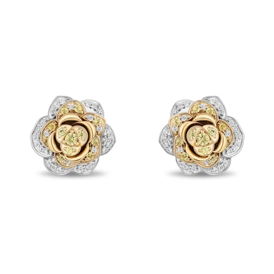 Enchanted Disney Belle Yellow Sapphire and 0.23 CT. T.W. Diamond Rose Stud Earrings in Sterling Silver and 10K Gold