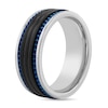 Thumbnail Image 2 of 8.0mm Triple Row Grooved Edge Engravable Wedding Band in Stainless Steel with Black and Blue Ion Plate (1 Line)