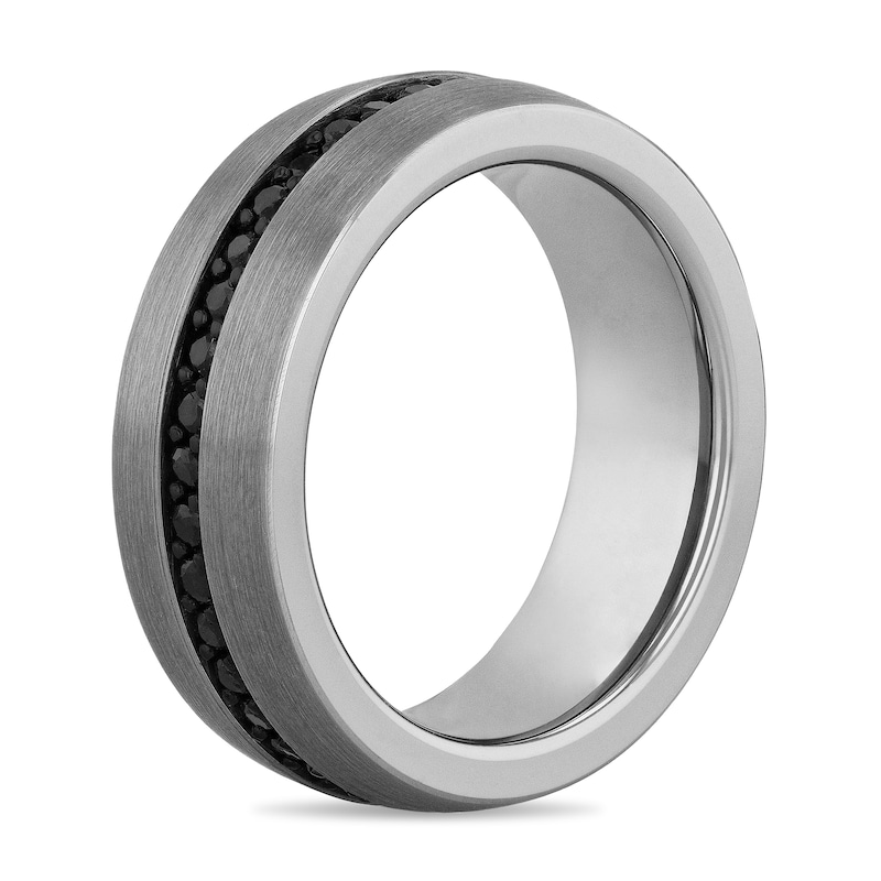 Main Image 2 of Black Sapphire Inlay Brushed Comfort-Fit Engravable Wedding Band in Tungsten (1 Line)