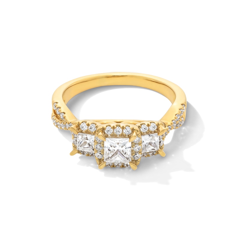 1.00 CT. T.W. Princess-Cut Diamond Frame Past Present Future® Crossover Shank Engagement Ring in 14K Gold