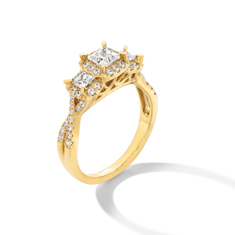 1.00 CT. T.W. Princess-Cut Diamond Frame Past Present Future® Crossover Shank Engagement Ring in 14K Gold