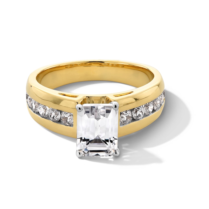 1.95 CT. T.W. Emerald-Cut Certified Lab-Created Diamond Engagement Ring in 14K Gold (F/VS2)