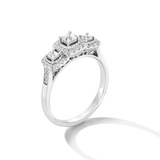 0.50 CT. T.W. Princess-Cut Diamond Cushion Frame Past Present Future® Engagement Ring in 10K White Gold