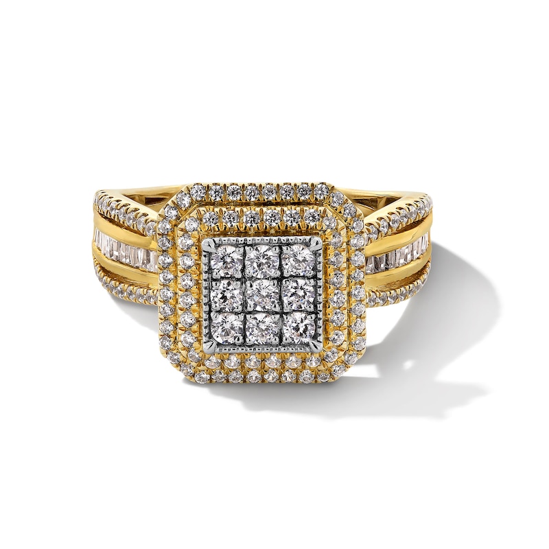 Main Image 2 of 1.00 CT. T.W. Multi-Diamond Double Cushion Frame Multi-Row Engagement Ring in 10K Gold