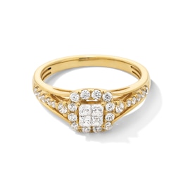 0.50 CT. T.W. Quad Princess-Cut Diamond Cushion-Shaped Frame Engagement Ring in 10K Gold