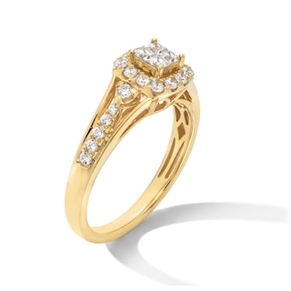 0.50 CT. T.W. Quad Princess-Cut Diamond Cushion-Shaped Frame Engagement Ring in 10K Gold