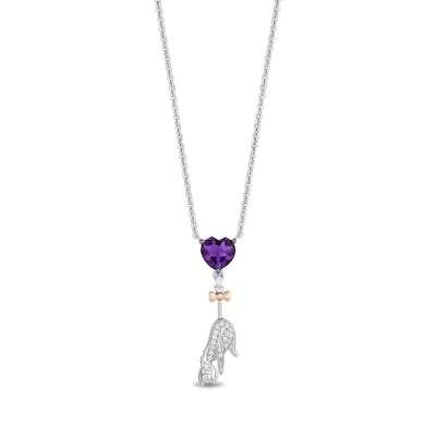 Disney Treasures Winnie the Pooh Heart-Shaped Amethyst and Diamond Eeyore Necklace in Sterling Silver and 10K Rose Gold