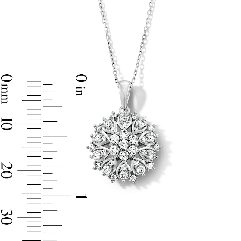 Main Image 4 of 0.60 CT. T.W. Multi-Diamond Sunburst Frame Pendant in 10K White Gold