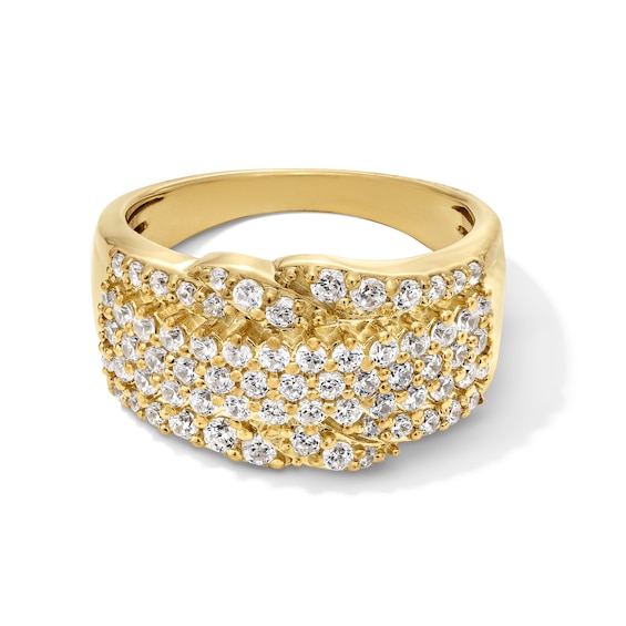 1.00 CT. T.W. Certified Lab-Created Diamond Multi-Row Border Band in Sterling Silver with 10K Gold Plate (I/SI2)